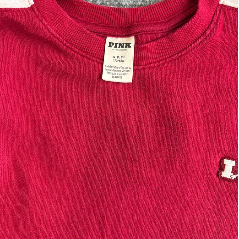 Victoria's Secret PINK Red Sweatshirt White Stripe Heart Patch Small - Picture 2 of 15
